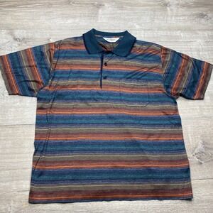 Dalmine Polo Shirt Mens L Multi-Color Striped Cotton Short Sleeve Casual Italy